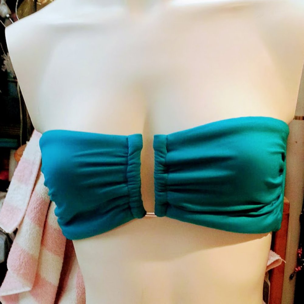 MERMAID COSTUME Teal bandeau swim top U-shape metal connector szM